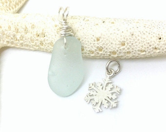 Seaglass Necklace, Snowflake Necklace, Sterling Beach Necklace, Lake Erie Beach Glass Jewelry, Sea Glass Jewelry, Seaglass, Sea Glass Gift