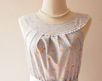 Tea Party - Summer Dress Floral Bridesmaid Dress Pale Blue Dress Floral Rustic Wedding Dress Vintage Inspired Design Pink Floral Sundress