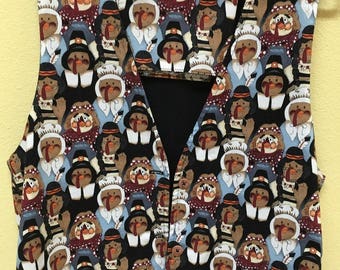 Handmade Thanksgiving 3-Button Vest/"TURKEYS Dressed as PILGRIMS & INDIANS"