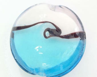 10 Blue Lampwork Glass Beads 20mm Disc Flat Round Beads