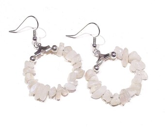 Gemstone Chip Hoop Earrings 25mm - Moonstone