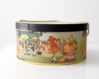 vintage hat box, French court scene, Lucille Tunison Hat Studio box