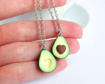 Green avocado bff friendship necklace pendant heart pit Valentines love bff gift bb present necklace best friend healthy food miniature
