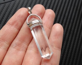 Natural Crystal Quartz Sword Pendant set in 925 Sterling Silver Healing Crystal One Piece K4264