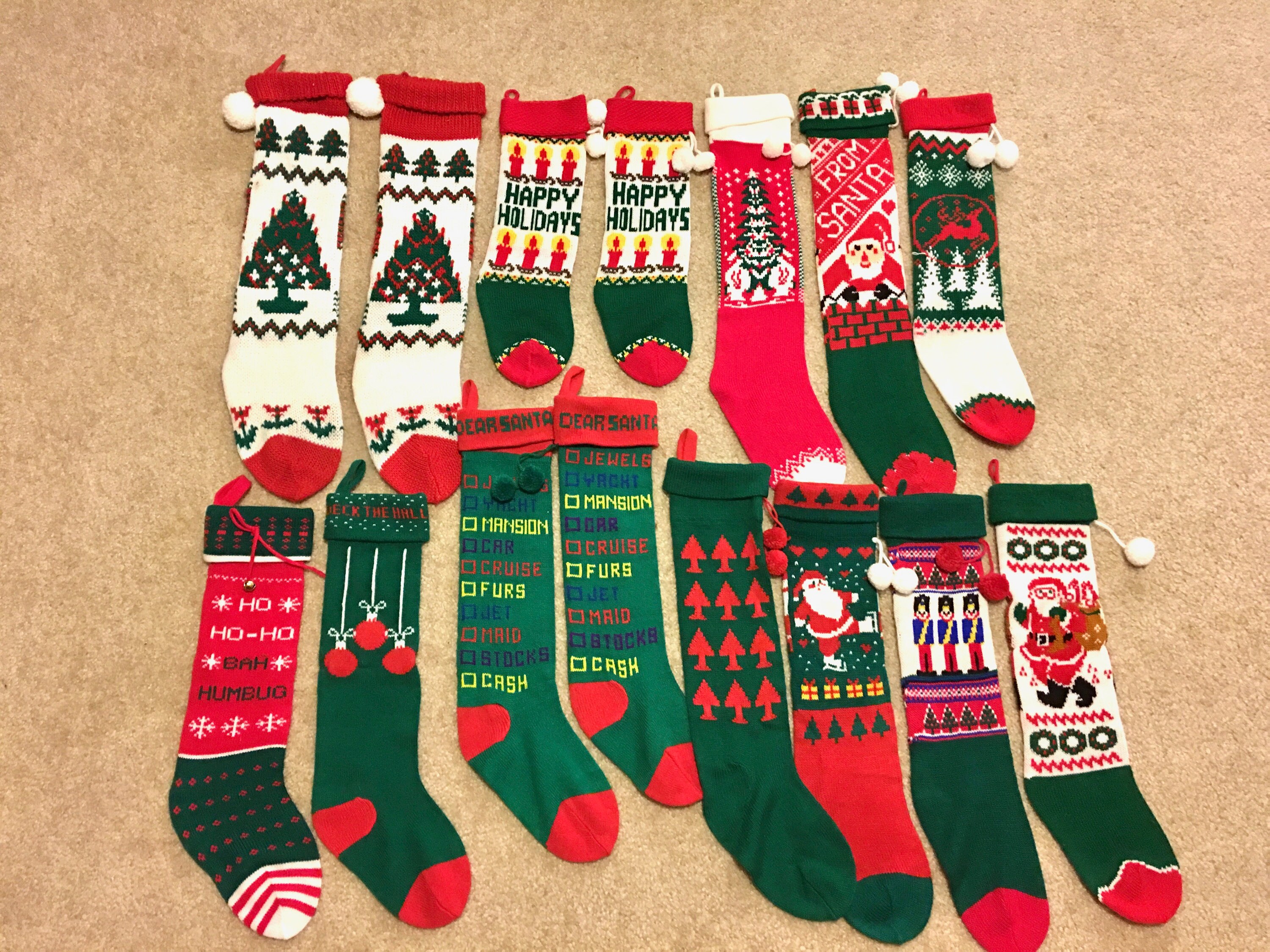Vintage 80s machine knit Christmas stockings your choice