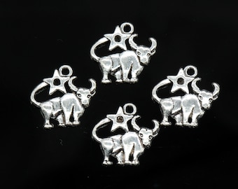 4 Pcs Taurus Charms Antique Silver Tone 21x21mm