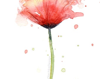 Red Poppy Watercolor, Flower Art Print, Poppies, Atmospheric Watercolor Painting, Floral Print, Giclee Quality