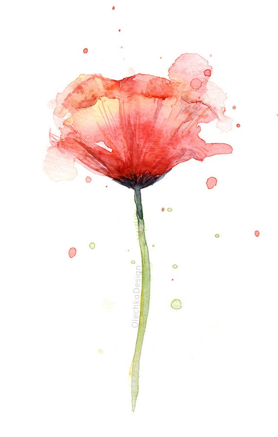 Red Poppy Watercolor Flower Art Print Poppies Atmospheric