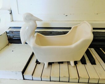 Vintage Ceramic Planter, Stork and Cradle,