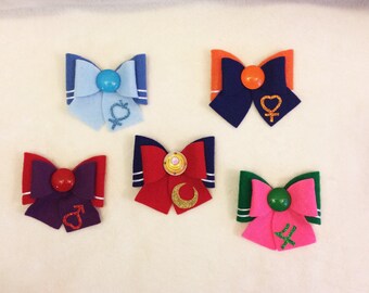 Sailor Scout Bows Set of 5, Sailor Moon, Jupiter, Mars, Mercury, Venus