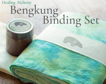 Bengkung Postpartum Set: Bengkung Belly Bind Premium 17 Yards x 9", Organic Firming & Tightening Belly Balm, Flannel Under Cloth
