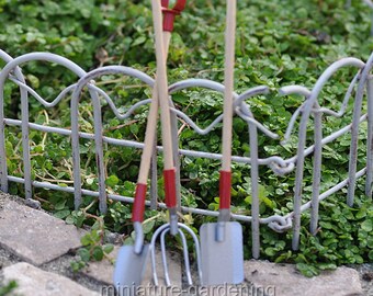 Wood & Metal Garden Tool Set for Miniature Garden, Fairy Garden