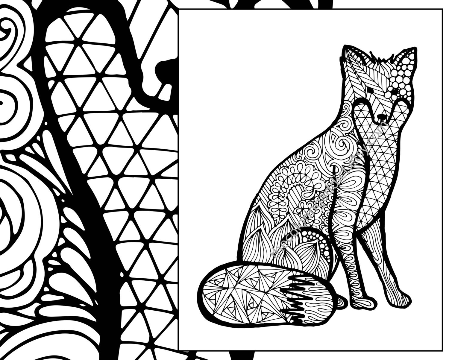 Download fox coloring sheet animal coloring pdf zentangle adult