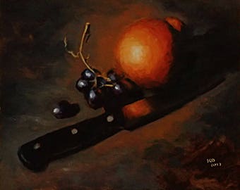 tangelo & knife original oil painting