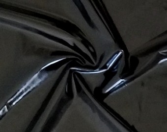Shiny Black Stretch Pleather Faux Leather Liquid Vinyl Fabric 4 Way Stretch Lycra Spandex By The Yard 56" Wide, Sexy Fetish Gothic Cosplay