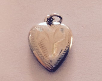 Engraved heart sterling silver charm vintage # 417