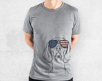 Sawyer the Vizsla - American Flag Aviators - Tri-Blend Unisex Crew Grey