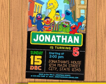 Sesame Street Birthday Invitation, Sesame Street Invitation With Photo, Sesame Street Party, Birthday Invitation For Boys With Picture