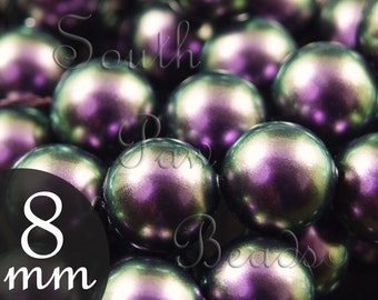 8mm Iridescent Purple Swarovski pearl bead style 5810 round glass crystal pearl (25)