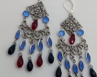 "The Peacock eye, indigo" Bohemian earrings