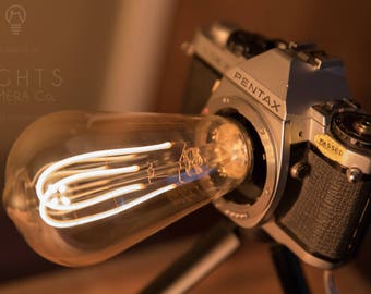Vintage Pentax SLR Camera Lamp with dimmer & edison bulb
