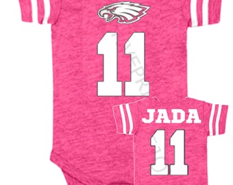 Personalized FOOTBALL inspired front/back design jersey bodysuit! Fans Giants, Patriots, Eagles, Patriots, GB Packers, Cowboys, Steelers +++