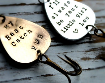 Personalized Hand stamped Brass Fishing Lure. Customized for you! Perfect Stocking Stuffer for Dad or Grandfather!