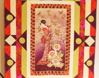 Asian Lap Quilt / Geisha Lap Quilt / Art Deco Lap Quilt / Handmade Quilt / Sofa Quilt/ Throw Quilt