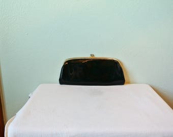 Vintage 60s Harry Levine Black Vinyl Kiss Lock Clutch