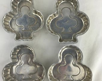 Vintage Aluminum Jello Molds Tart Pans Shamrock Clover Shaped St Patricks Day Decor Set of 4