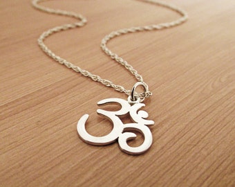 Om Necklace, Ohm Necklace, Sterling Silver Necklace, Yoga Necklace, Om chain