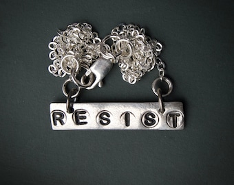 Resist necklace, resist jewelry, Me Too, Time's up, inspirational quote, quote jewelry, protest jewelry, women's march, charm, hand stamped