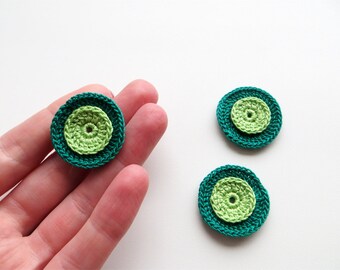 Crochet Circle Appliques, Two Layer Crochet Circle, 3D applique, Party Motifs, Active Spring GREEN & Deep Forest GREEN, Set of 3