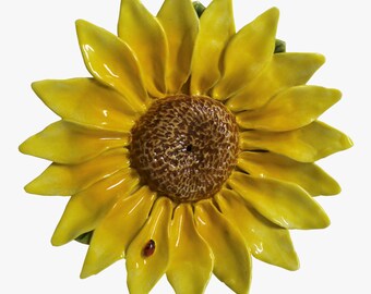 Ceramic Sunflower Wall Decoration Yellow Pottery Ornament