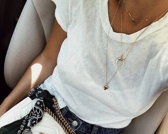 Layered Necklace, Double Horn Necklace, Tusk Necklace, Gold Necklace, Boho Jewelry, 3 piece set