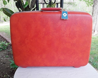 Vintage Samsonite Orange Hard Sided Suitcase/Samsonite Tangerine/Vintage Orange Luggage