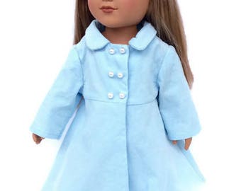 Baby Blue Doll Coat, 18 Inch Doll Coat, Corduroy Doll Coat, Light Blue Coat, 18 Inch Doll Clothes