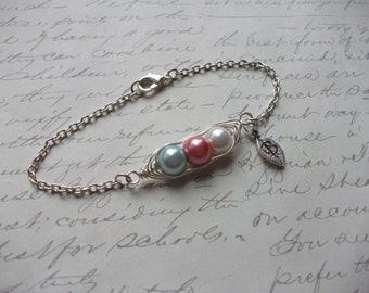 Peas in a pod bracelet with leaf initial