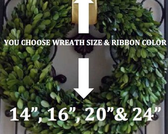 Boxwood Wreath-Spring Summer Boxwood Wreath-Preserved Boxwood Wreath-Farmhouse Wreath-CHOOSE Ribbon COLOR and SIZE 14",16",20" or 24"