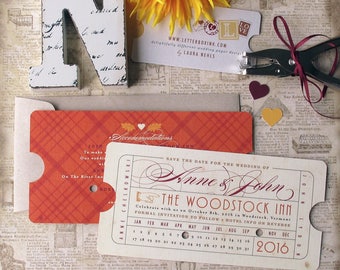 Vintage Punch Card Ticket Save the Date - Wedding, Bridal Shower, Rehearsal Dinner, Birthday Party - Union Station, Train Theme, All Aboard
