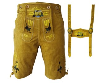 Men Authentic German Traditional Bavarian Oktoberfest Green Lederhosen
