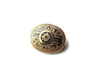 SALE- Antique Gold Filled Watch Pin Brooch With Black Enamel c.1890s