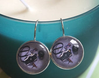 Camera and lens cabochon earrings- 16mm