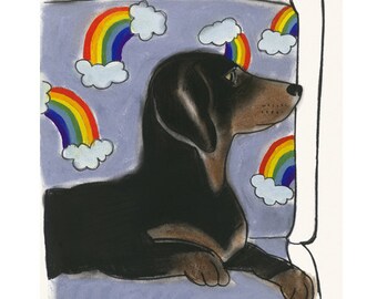 Dachshund art print sausage dog art Doxie dog art print - My Favourite Chair in the House 4" X 6" - 4 for 3 SALE