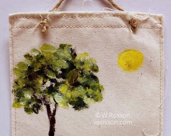 Tree, Yellow Sun, Painting, Wall Hanging, Original Art, Home Decor, Office Art, Cubicle, RV, Trailer, Dorm, Art, Winjimir, Gift, Landscape,