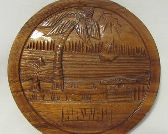 Hawaii Souvenir, Carved Wood Plaque, Philippines, 1980's