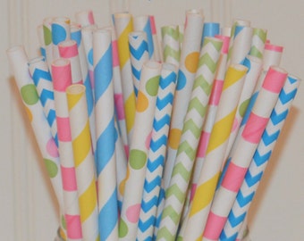 Peppa Pig Party Paper Straws, Striped & Chevron Paper Straws, Pink Paper Straws, Green Paper Straws, Blue Paper Straws, Yellow Paper Straws