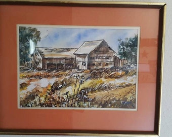 Vintage Old Barn Water Color by M Zummerman