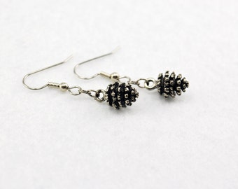 Silver Pinecone Earrings - Silver Pine Cone Earrings, Silver Forest Earrings, Silver Nature Jewelry, Woodland Earrings, Pinecone Jewelry