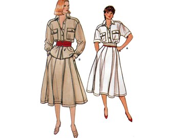 Women's Shirt and Flared Gored Skirt Sewing Pattern Misses Size 6-8-10 Waist 23-24-25" Uncut Vogue 8910
